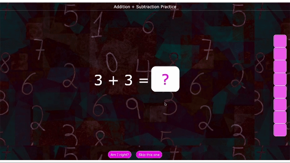Arithmetic widget for subtraction practice in elementary math lessons