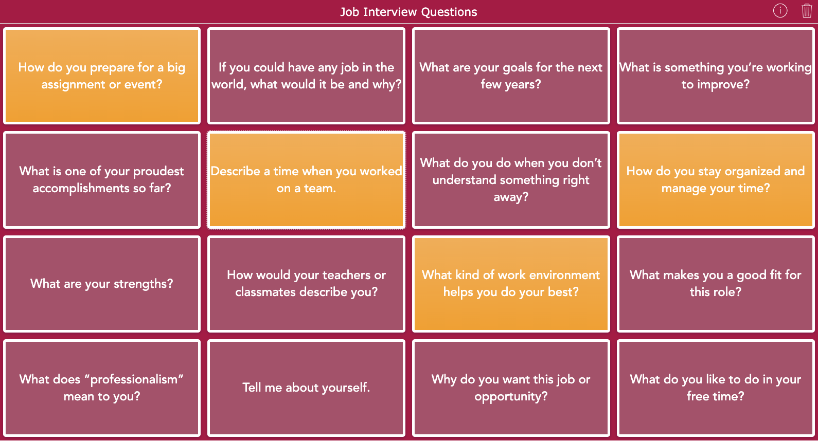 Job Interview Practice Bingo