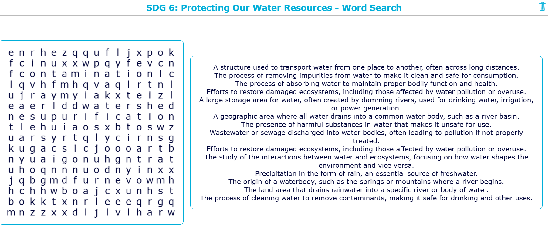  SDG 6 Protecting our water recources word search 