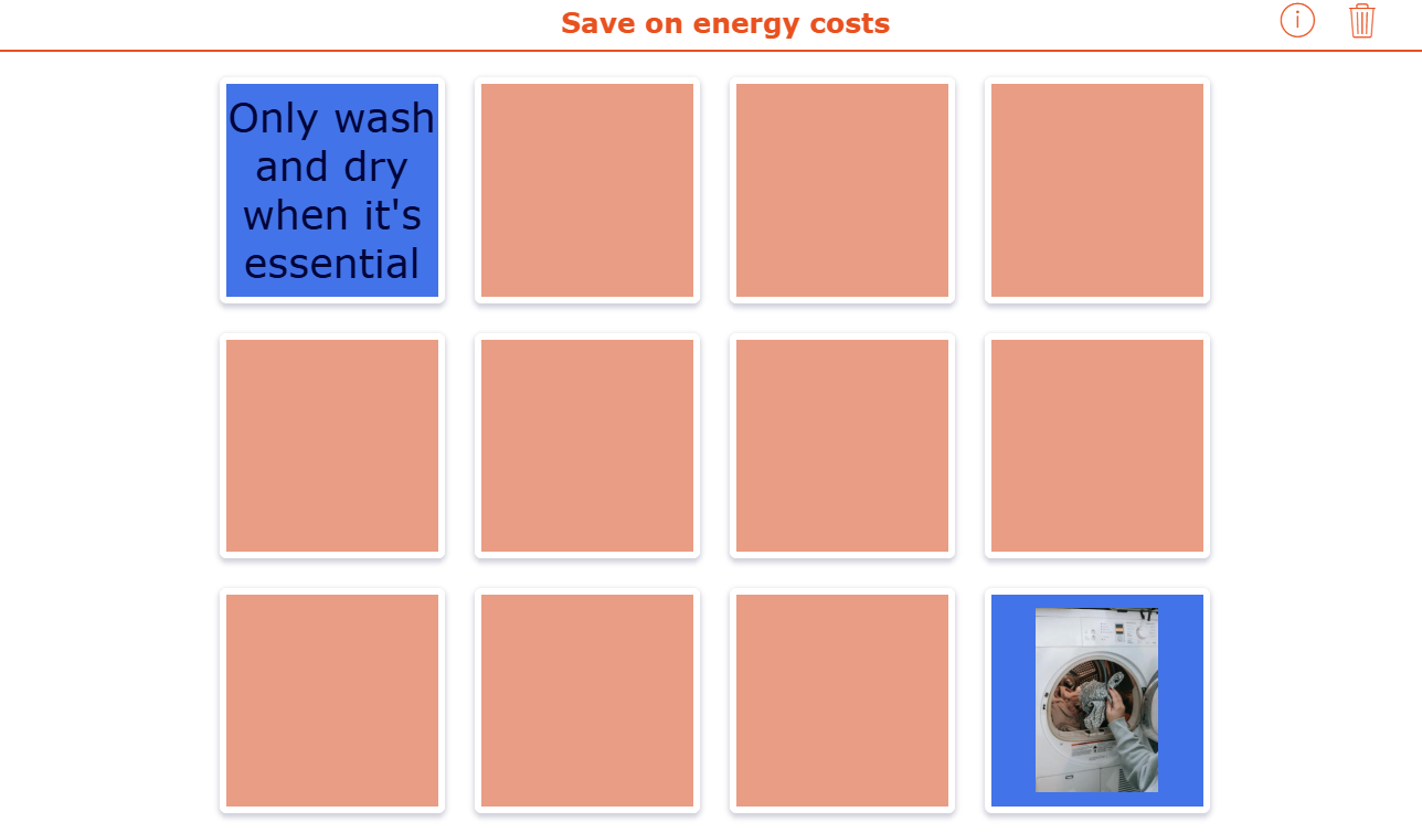 BookWidgets Memory Game to learn about energy-saving methods