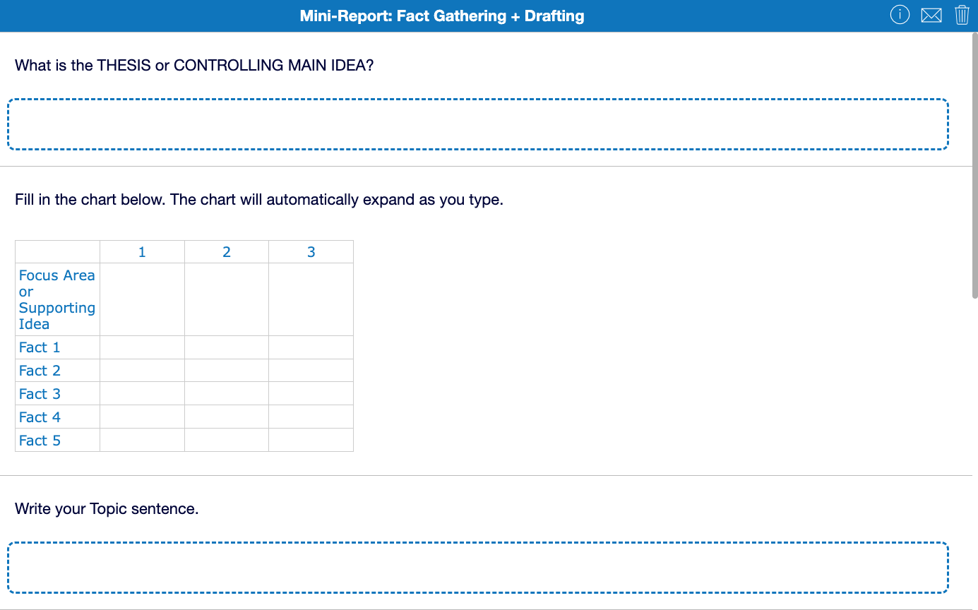 Mini Report template in BookWidgets—fact gathering and drafting