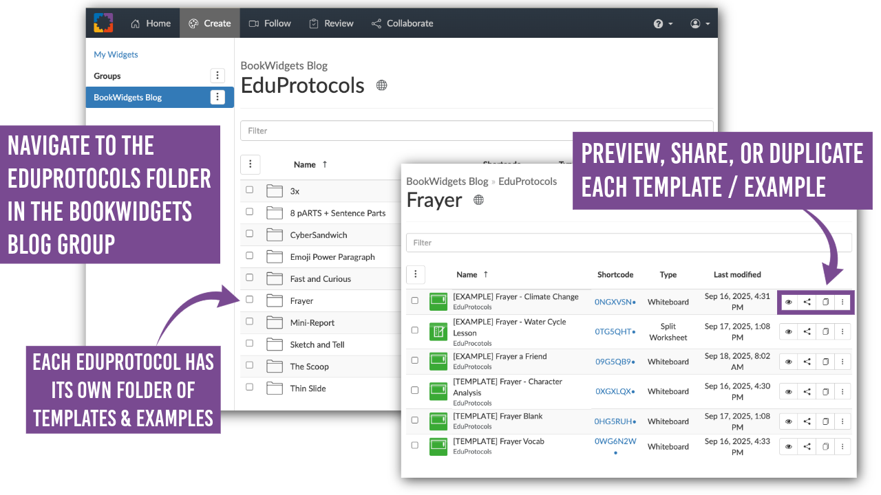 EduProtocols Folder with all templates and examples in the BookWidgets Blog Group