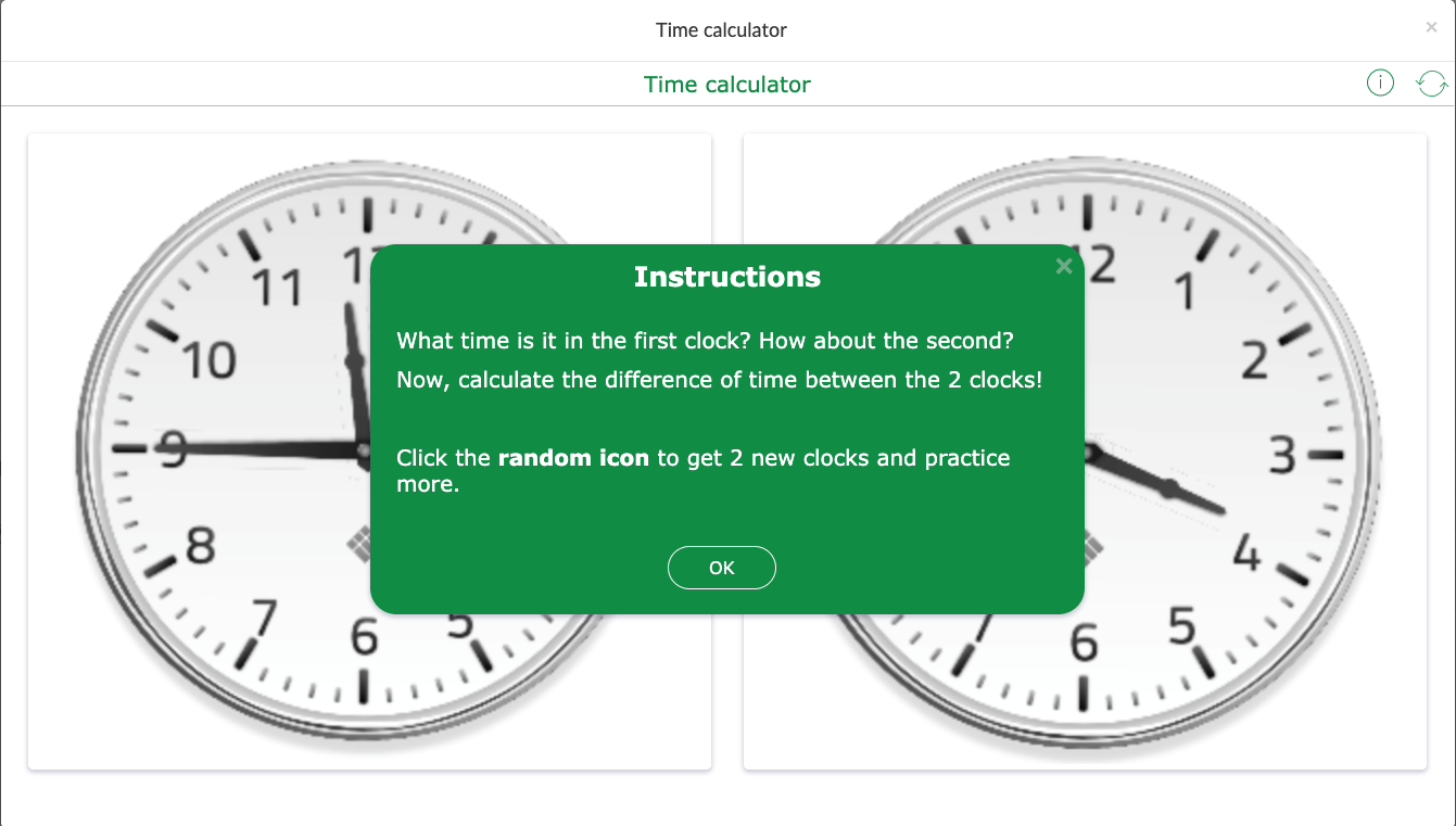 Random Images widget showing time calculator for elapsed time practice