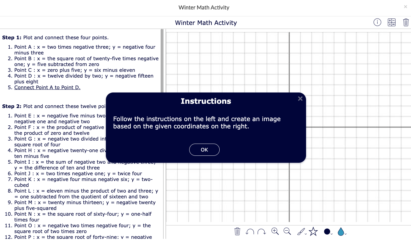 Split Worksheet widget for plotting and connecting dots in winter-themed math activity