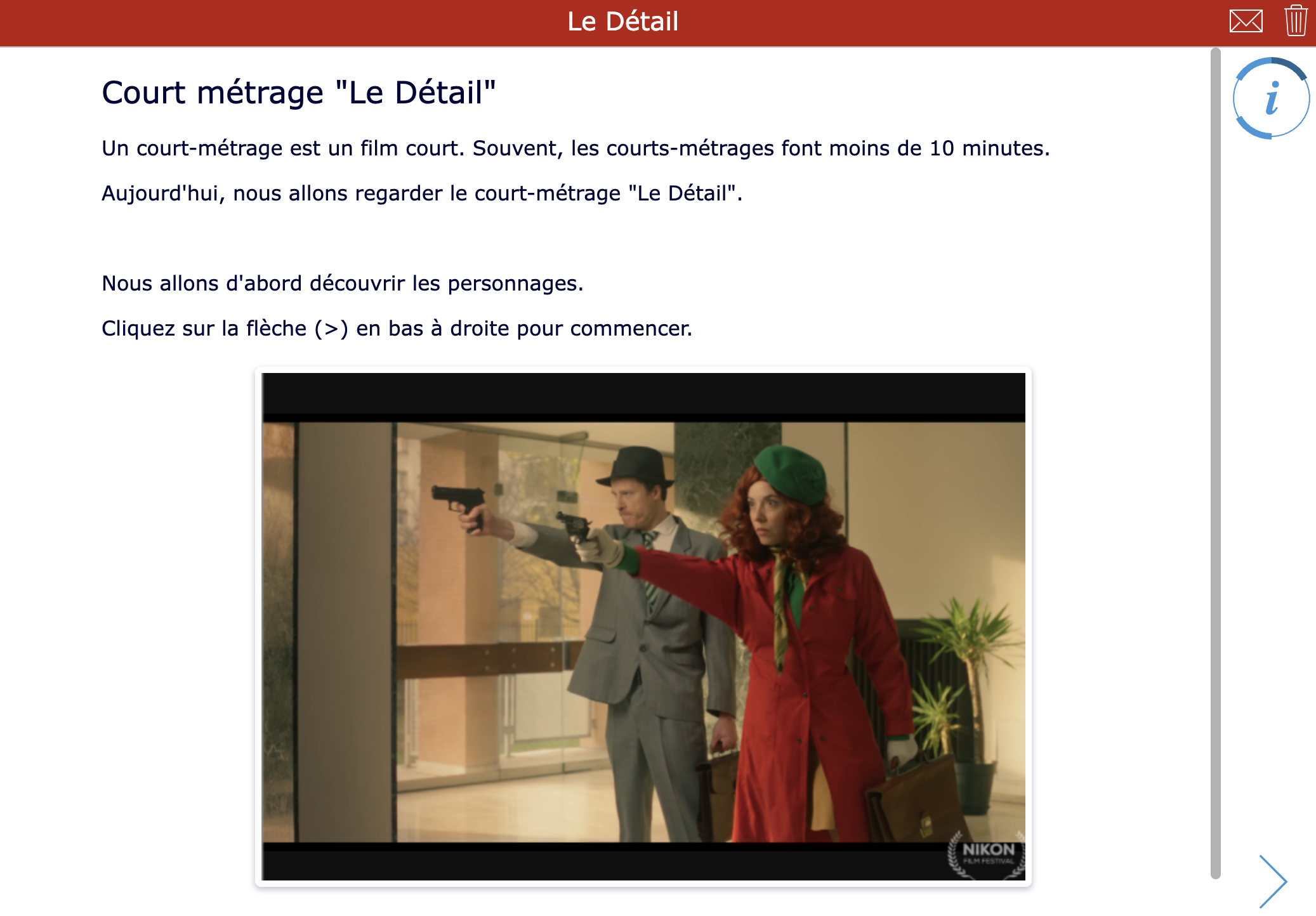 Short films - Le détail - French Lesson activity