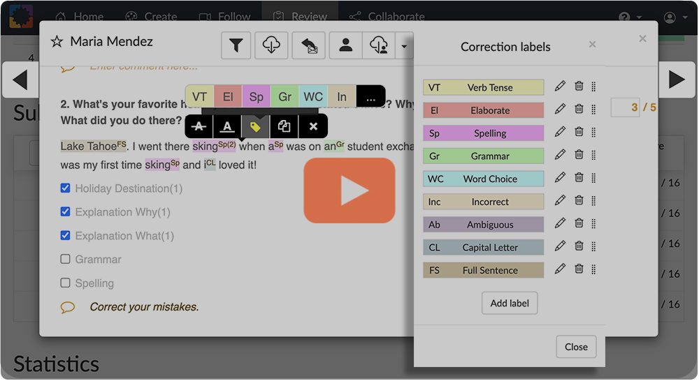 using Correction labels to grade digital student work Video