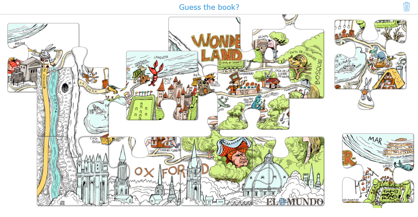 Jigsaw Puzzle activity revealing Alice in Wonderland book theme