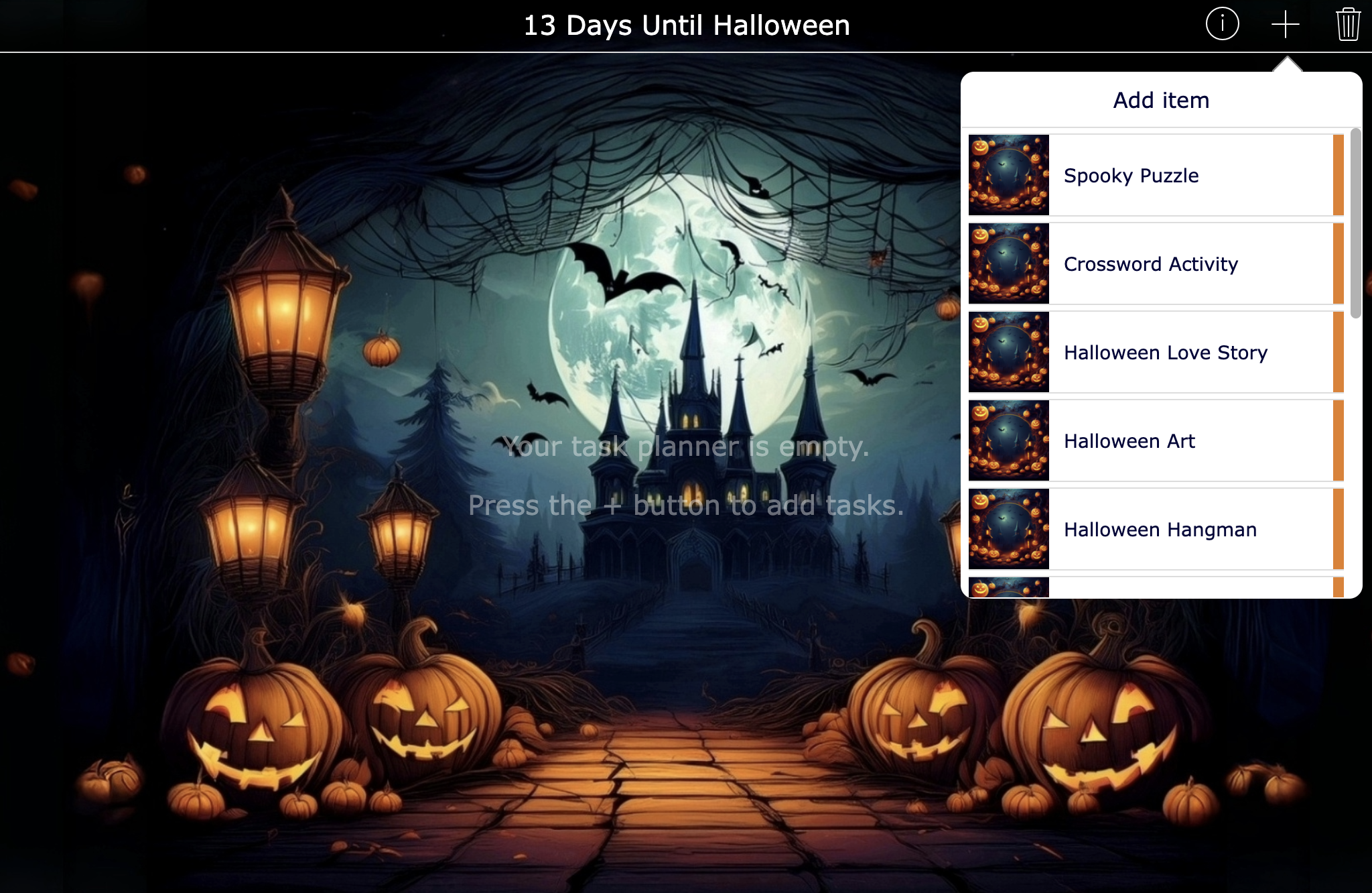 Halloween Countdown Choice Board