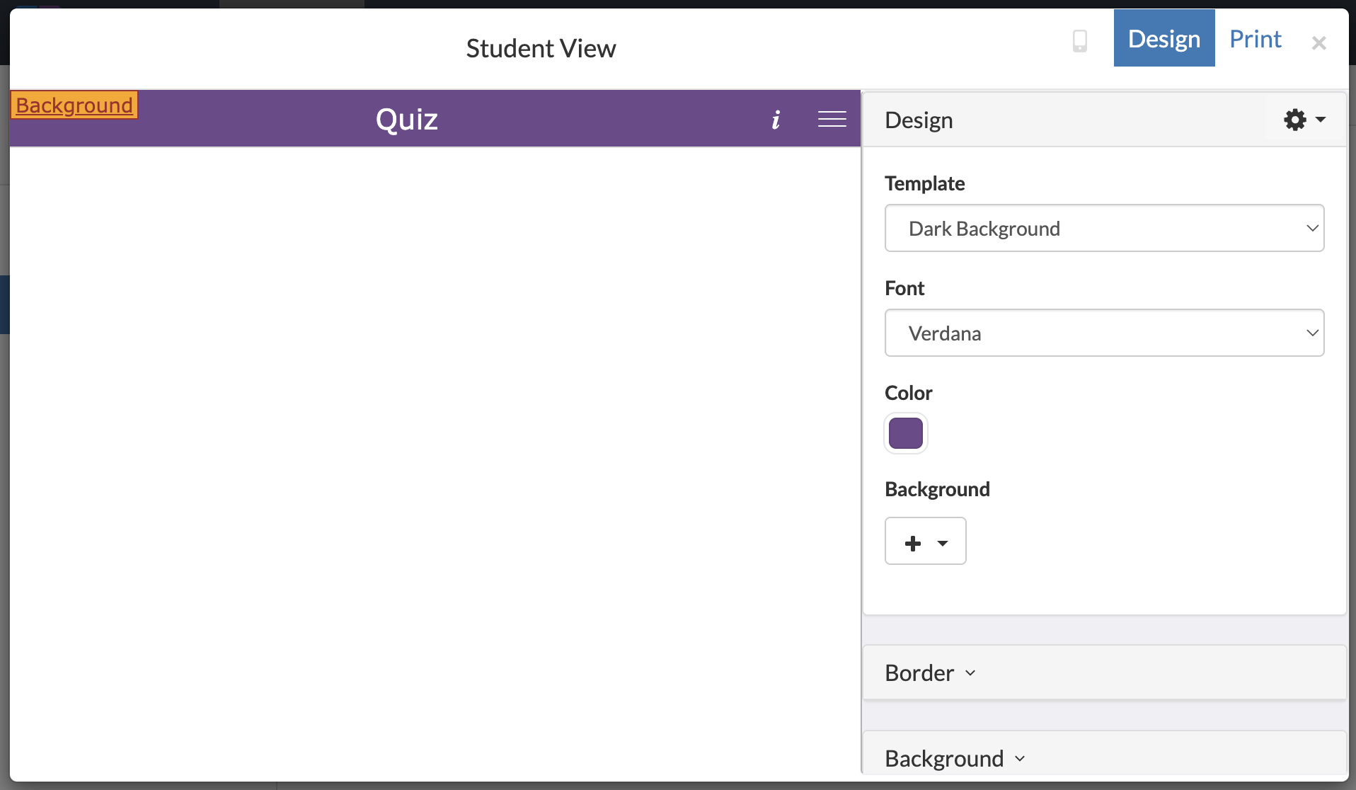 Screenshot of widget Preview with imported design