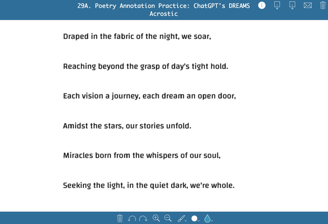 Whiteboard activity for analyzing AI-generated acrostic poetry using poetic terms
