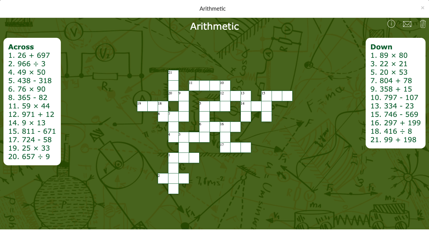 Crossword widget for solving arithmetic problems