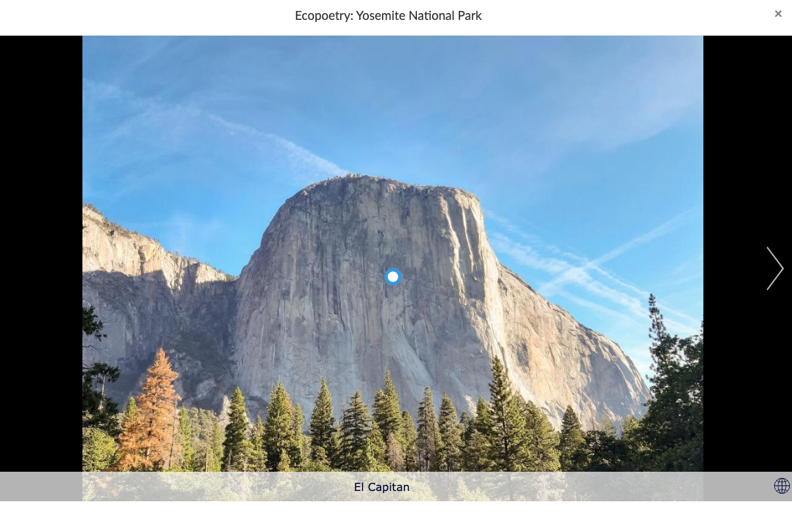 Poetic image carousel of Yosemite National Park with clickable hotspots