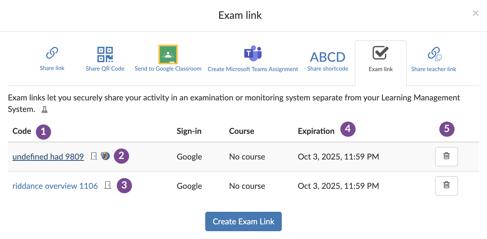 BookWidgets Exam Links Overview