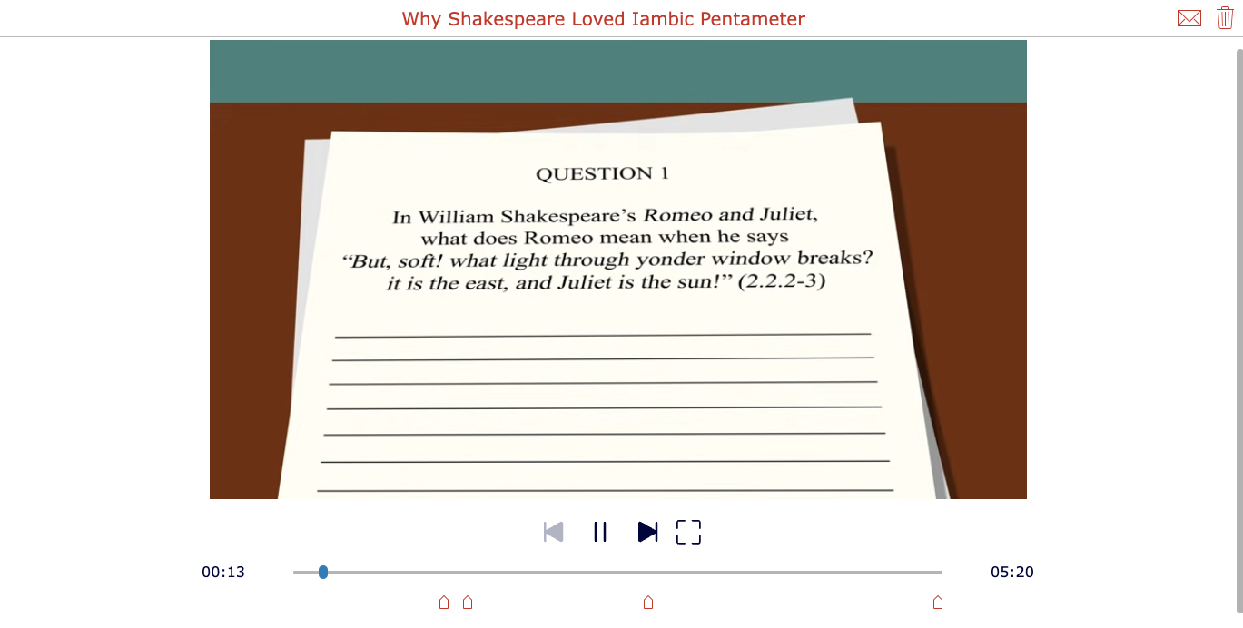 Video quiz explaining Shakespeare’s use of iambic pentameter in sonnets