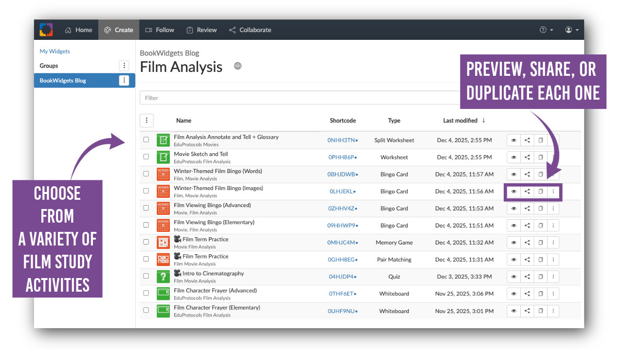 BookWidgets Film Activity Collection