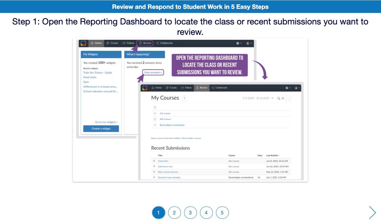 How to review and respond to student work in BookWidgets