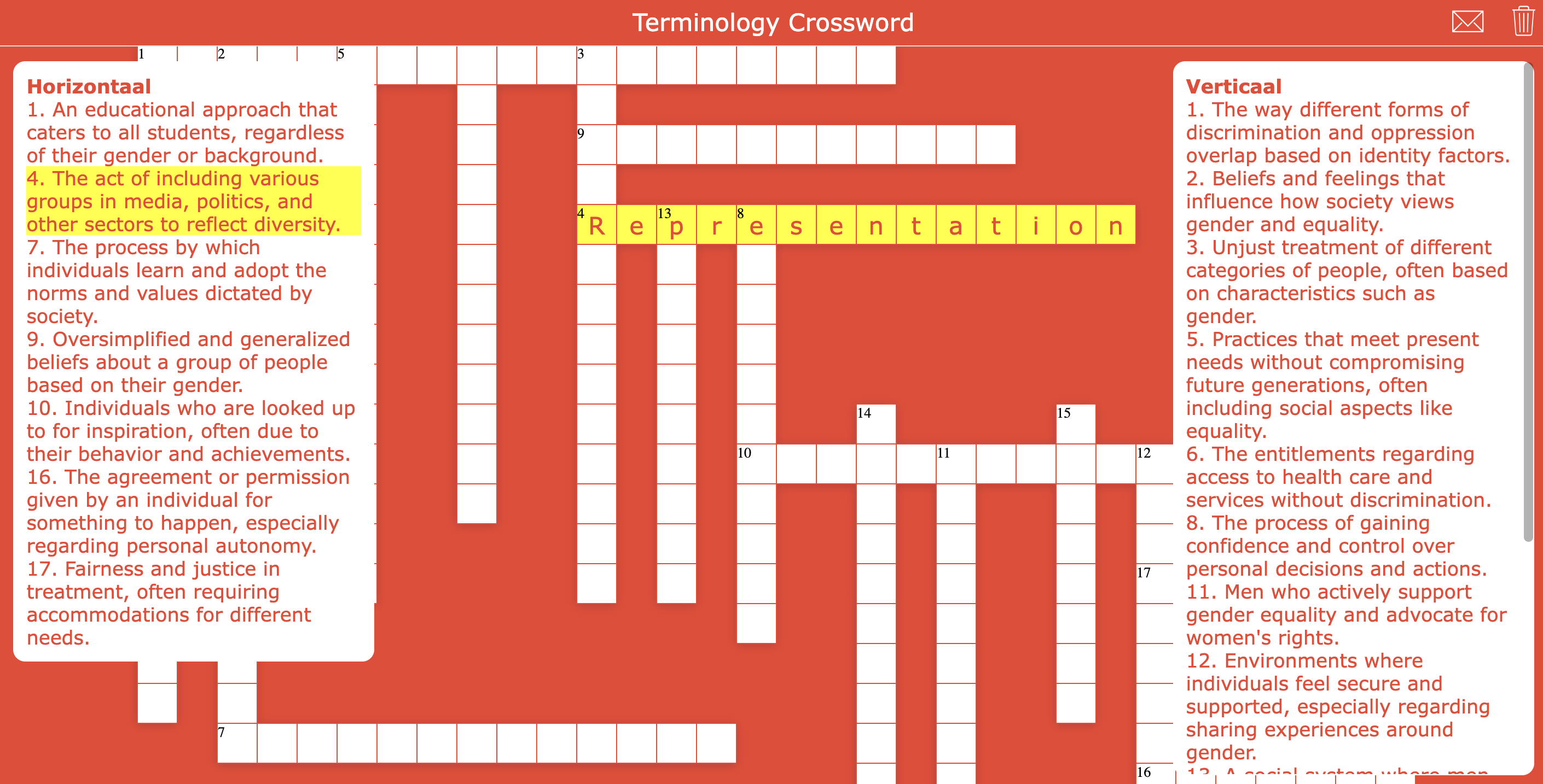 SDG 5 Gender Equality Terminology Crosword Puzzle