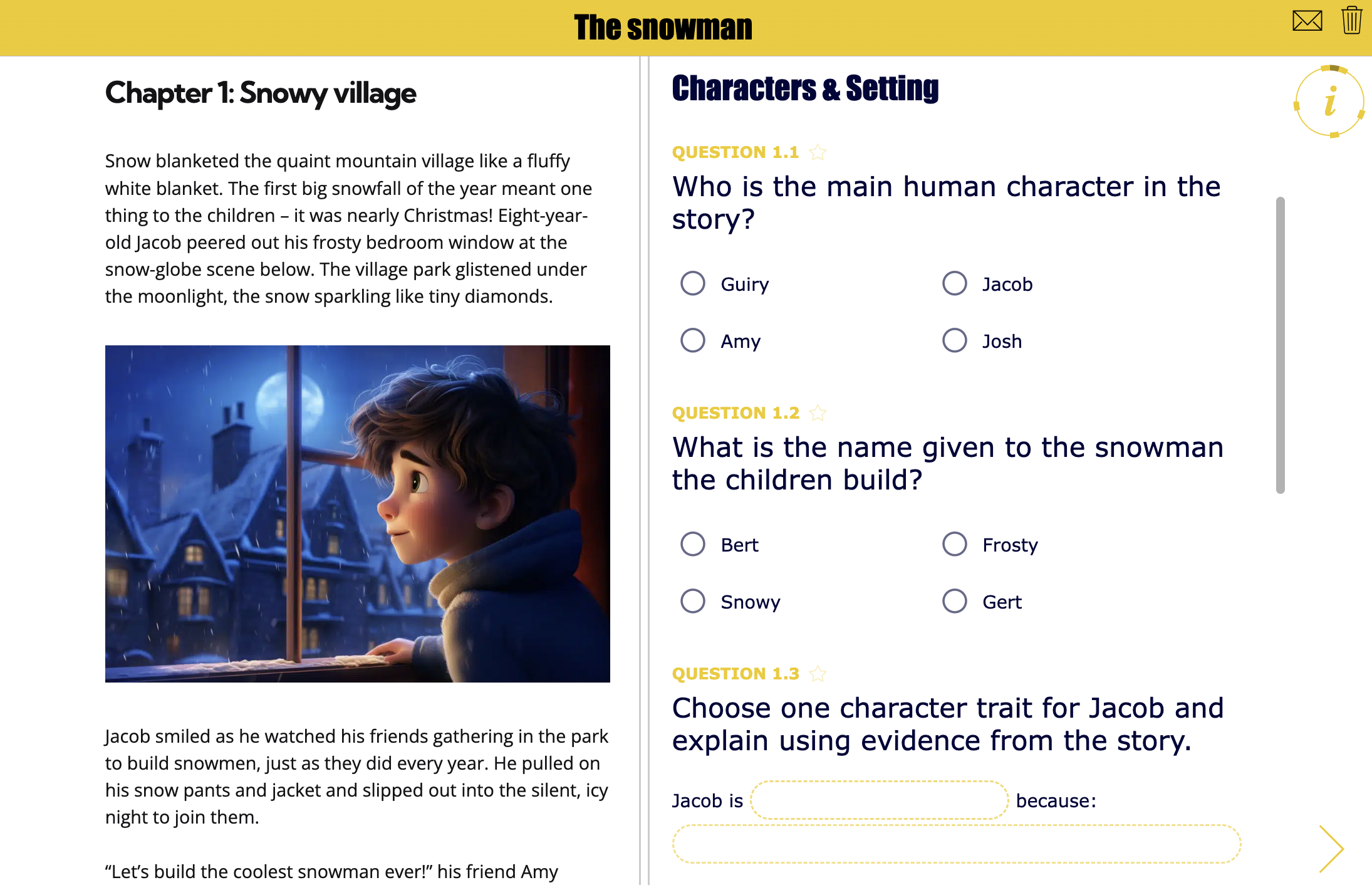 The snowman reading comprehension activity & literacy skills 