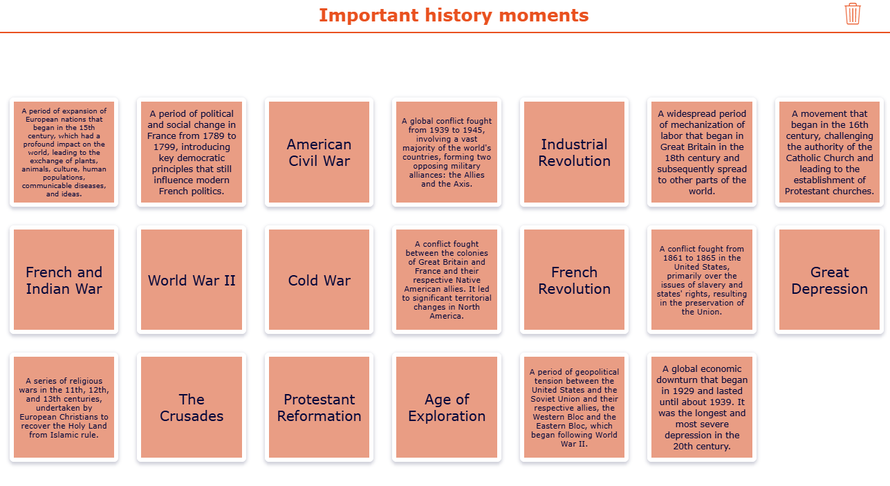 BookWidgets Pair Matching exercise where students link historical events with descriptions to deepen their knowledge