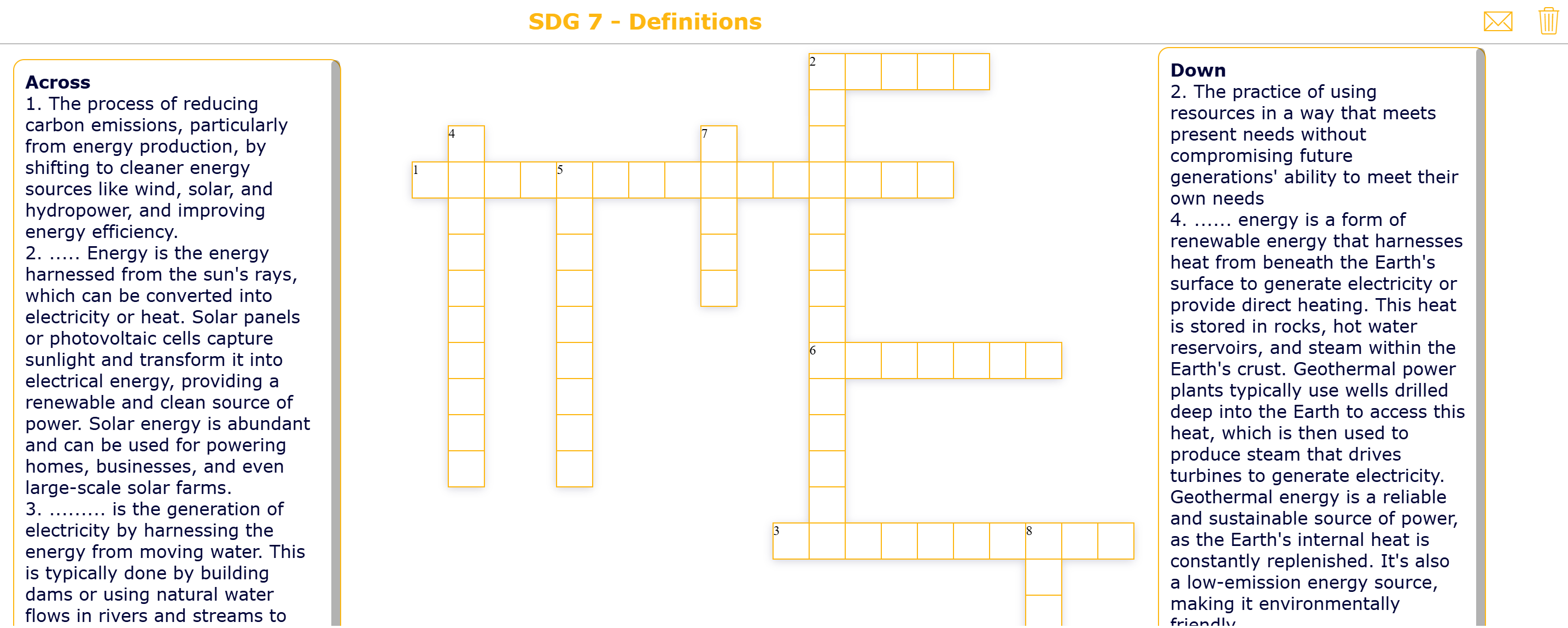  SDG 7 - definitions crossword  
