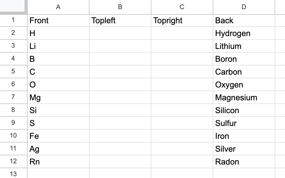 Example of a CSV file with the correct format