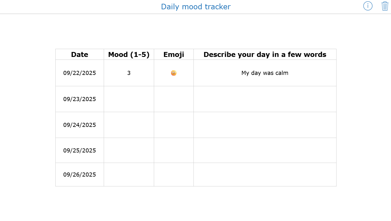 Spreadsheet for students to track their mood