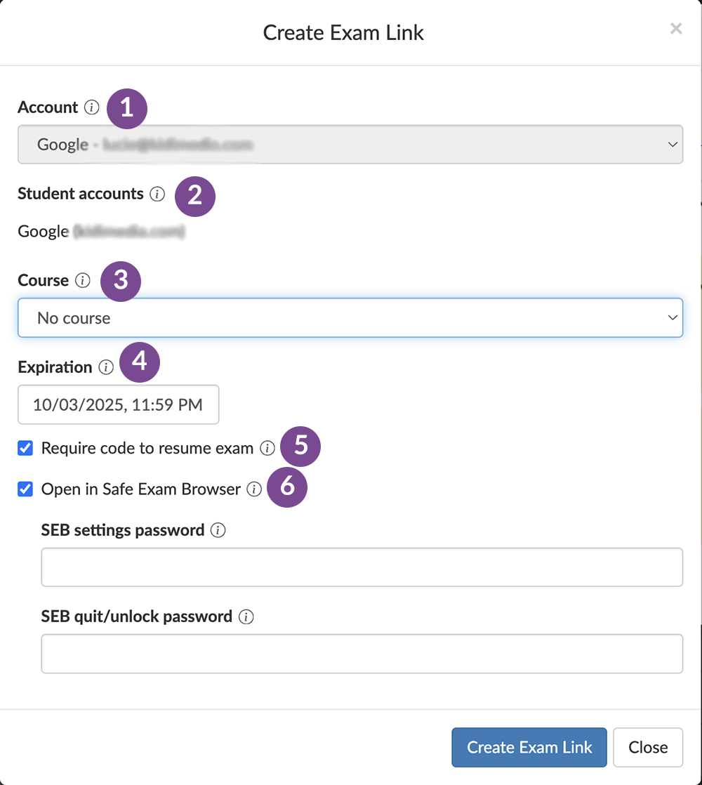 Create Exam Links in BookWidgets to share secure exam widgets