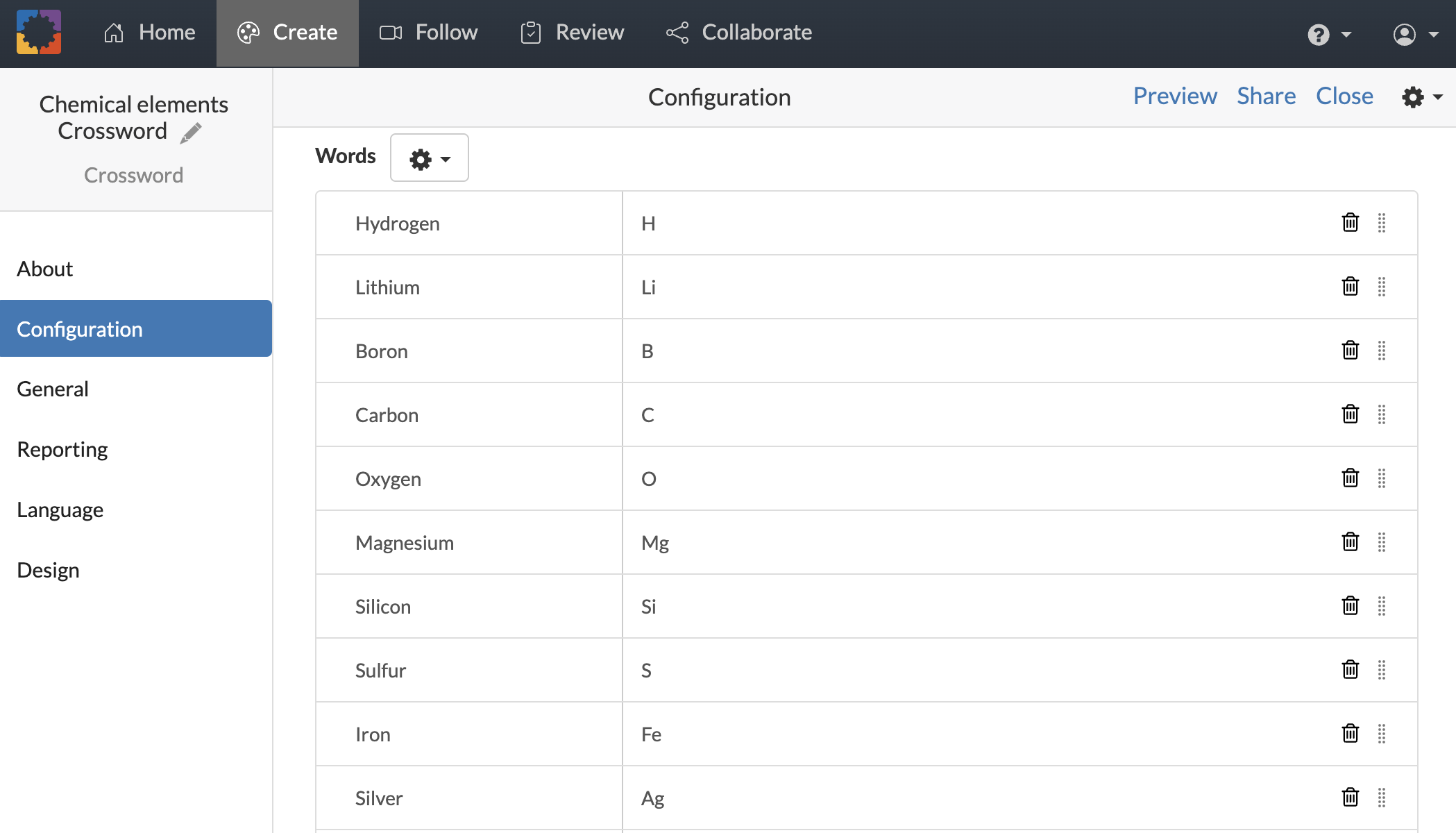 Screenshot of widget editor with newly imported content added