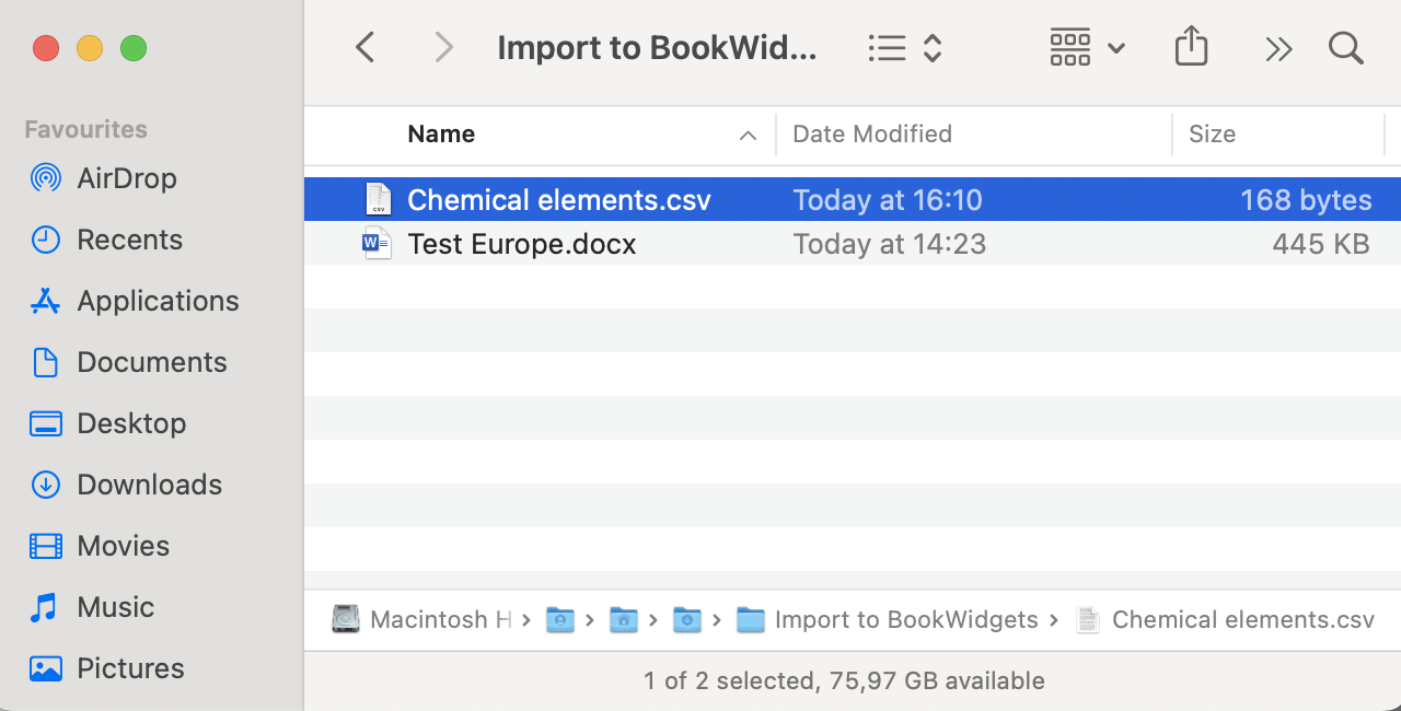 Interface for selecting from which file to import