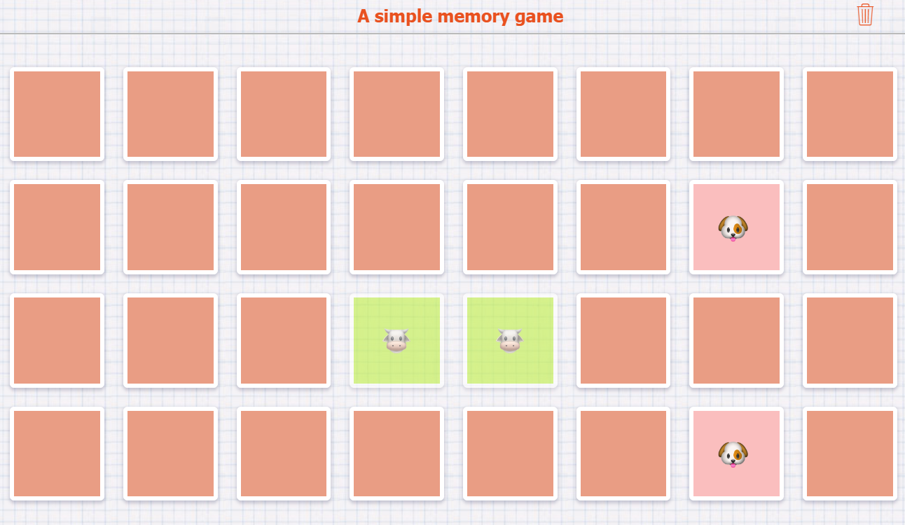 Memory game matching identical emojis to reinforce sight word recognition