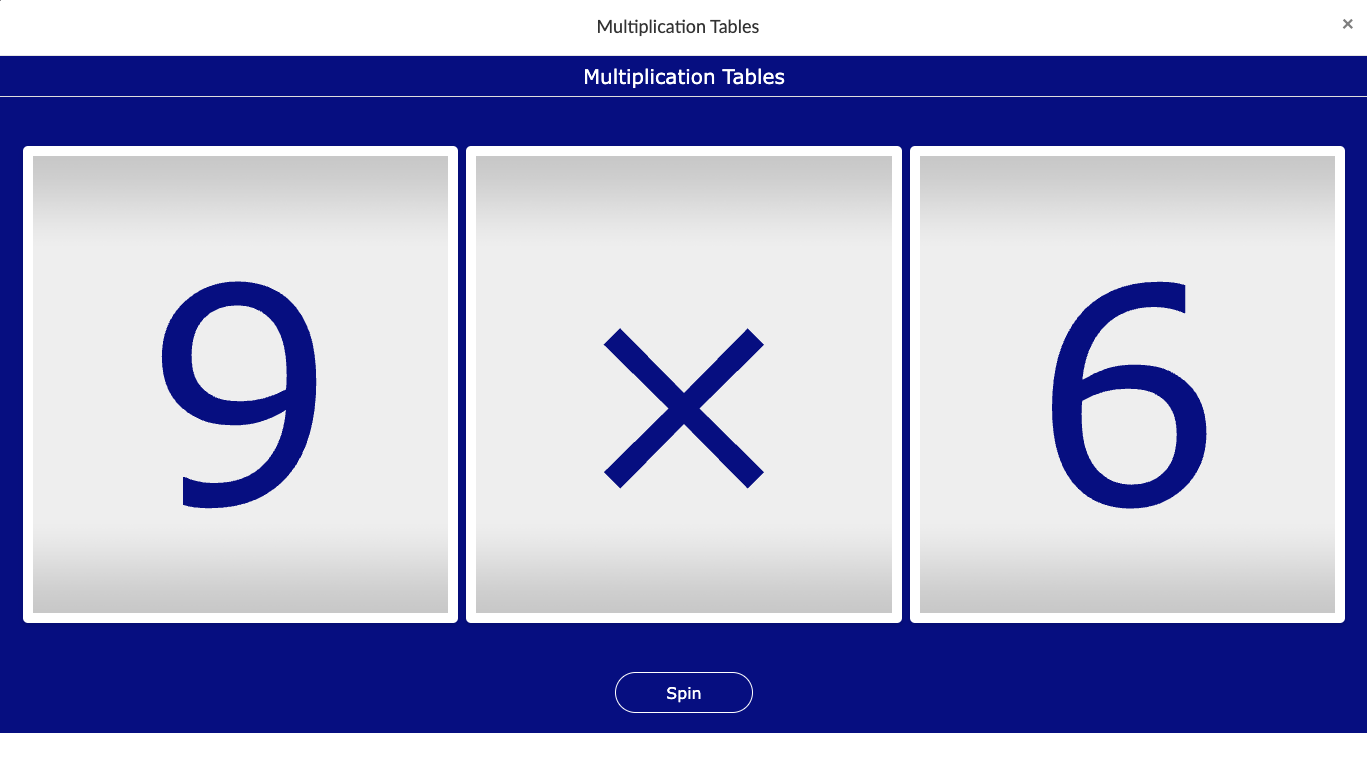 Randomness widget with multiplication table activity using digital dice