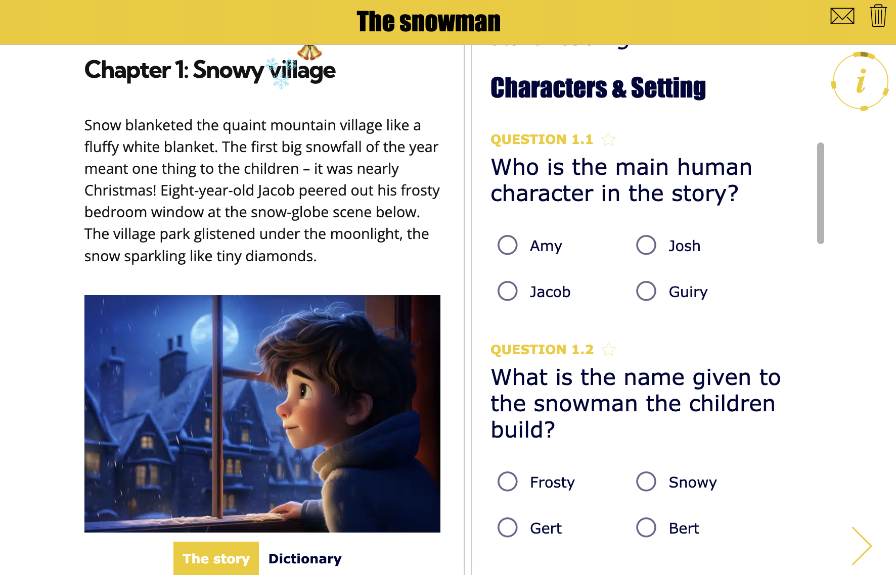 Multimedia structured quiz in BookWidgets