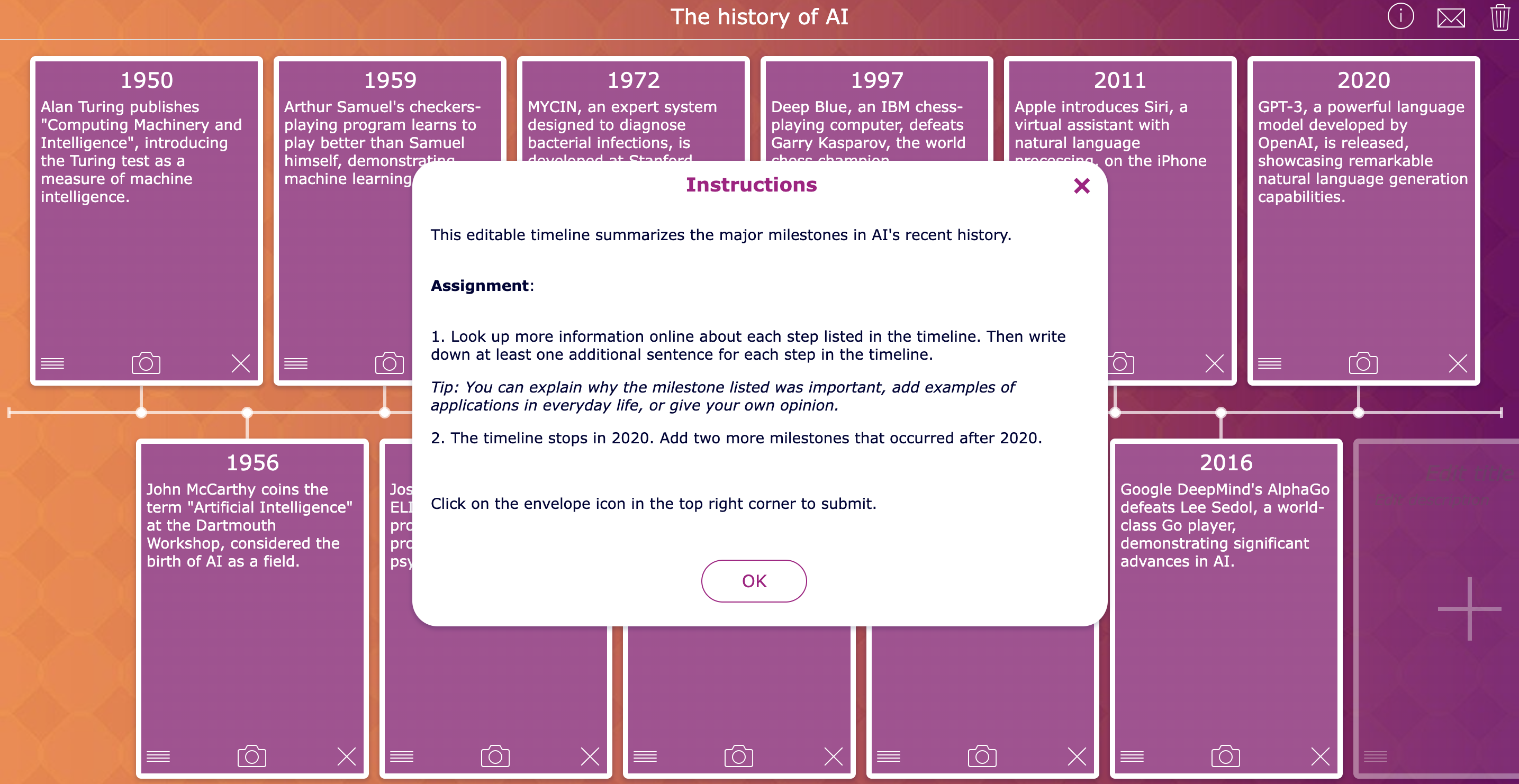 Ready-to-use lesson plan to teach students about artificial intelligence history of AI timeline