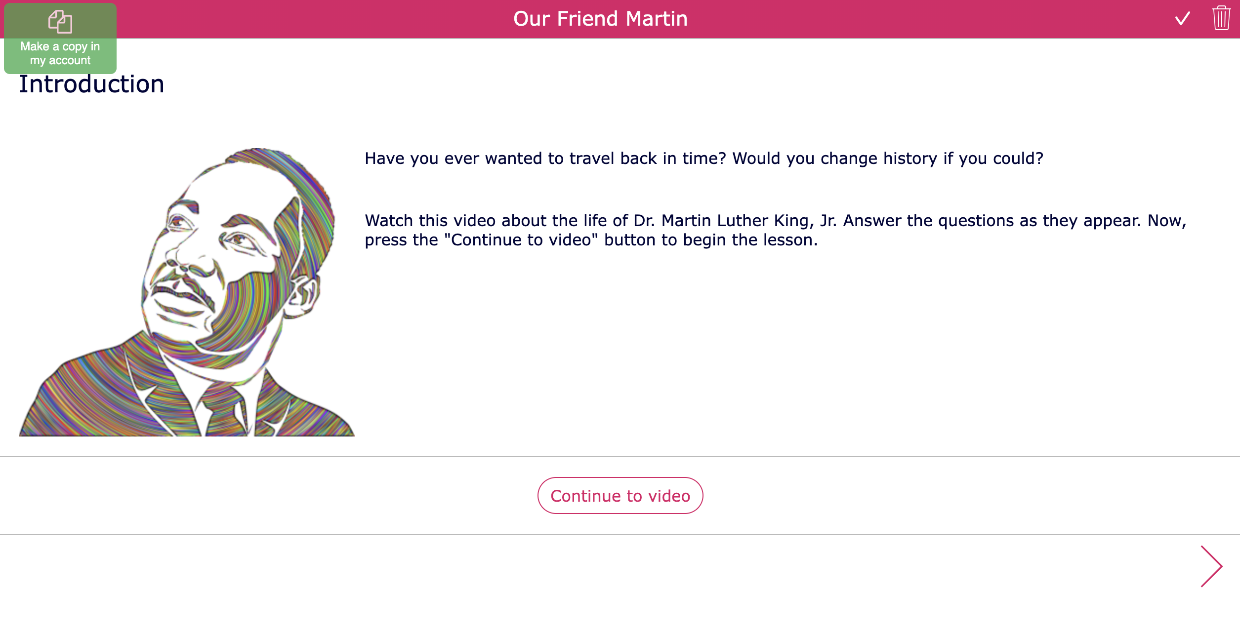 Martin Luther King Video Quiz lesson plan on SDG 10