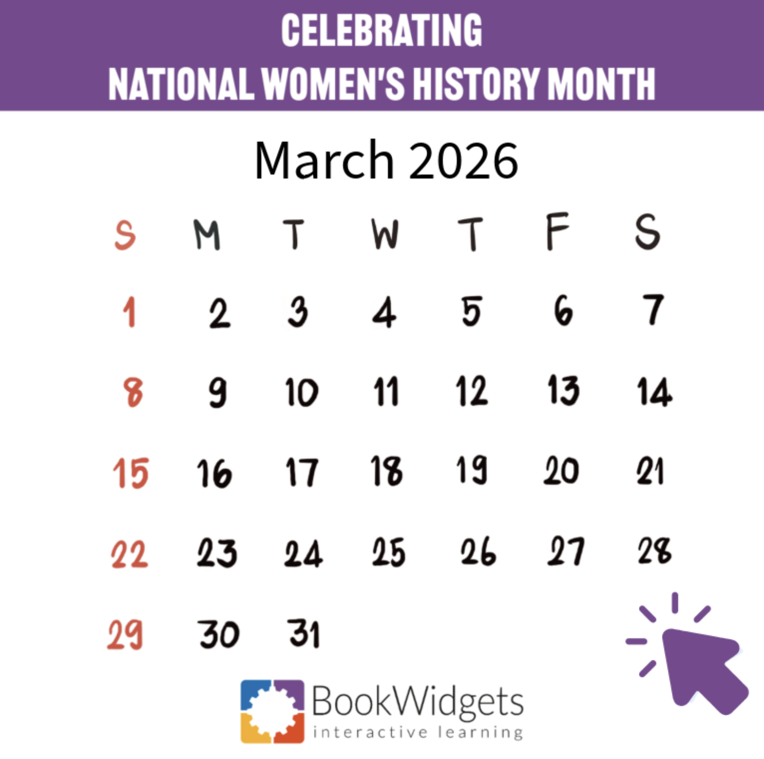 Women's History Month Calendar