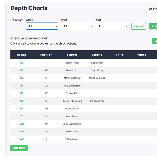 Football Coach Depth Chart App